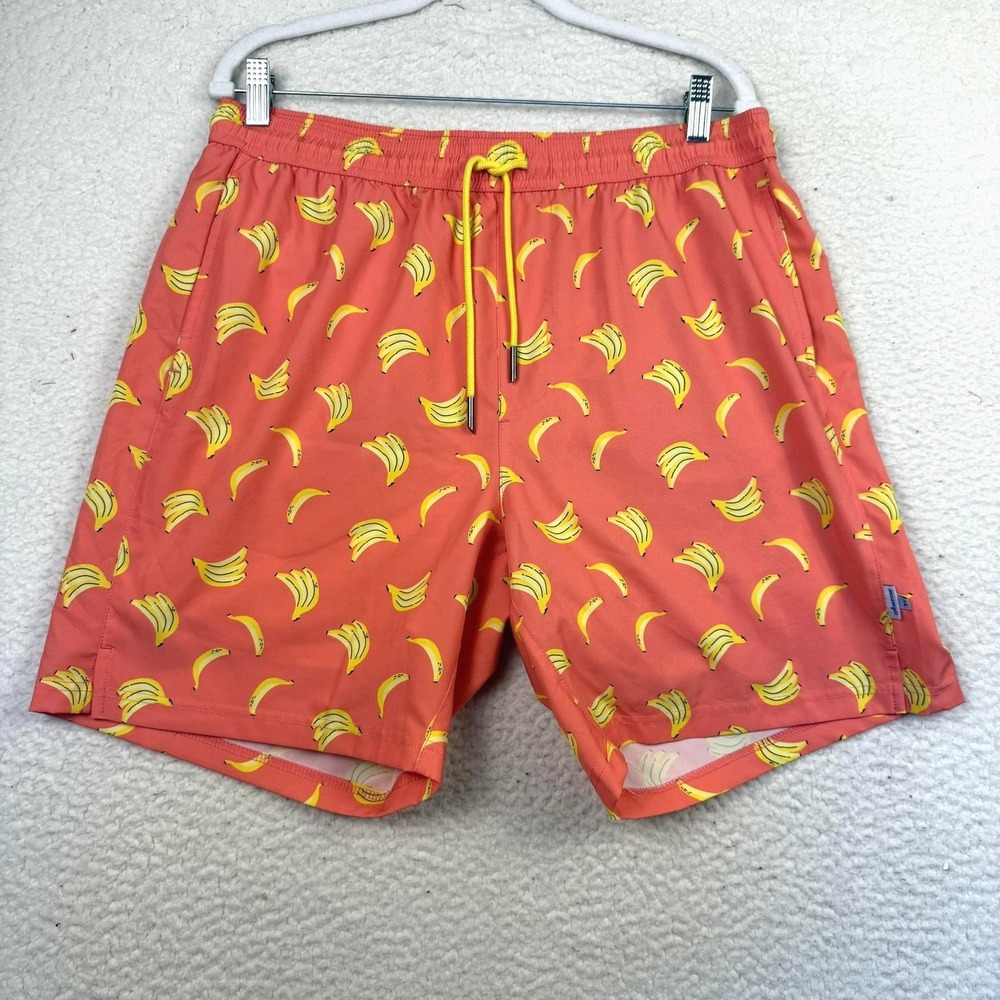 Maamgic Swim Trunks Mens XL Orange Banana Print Quick Dry Mesh Lined Shorts